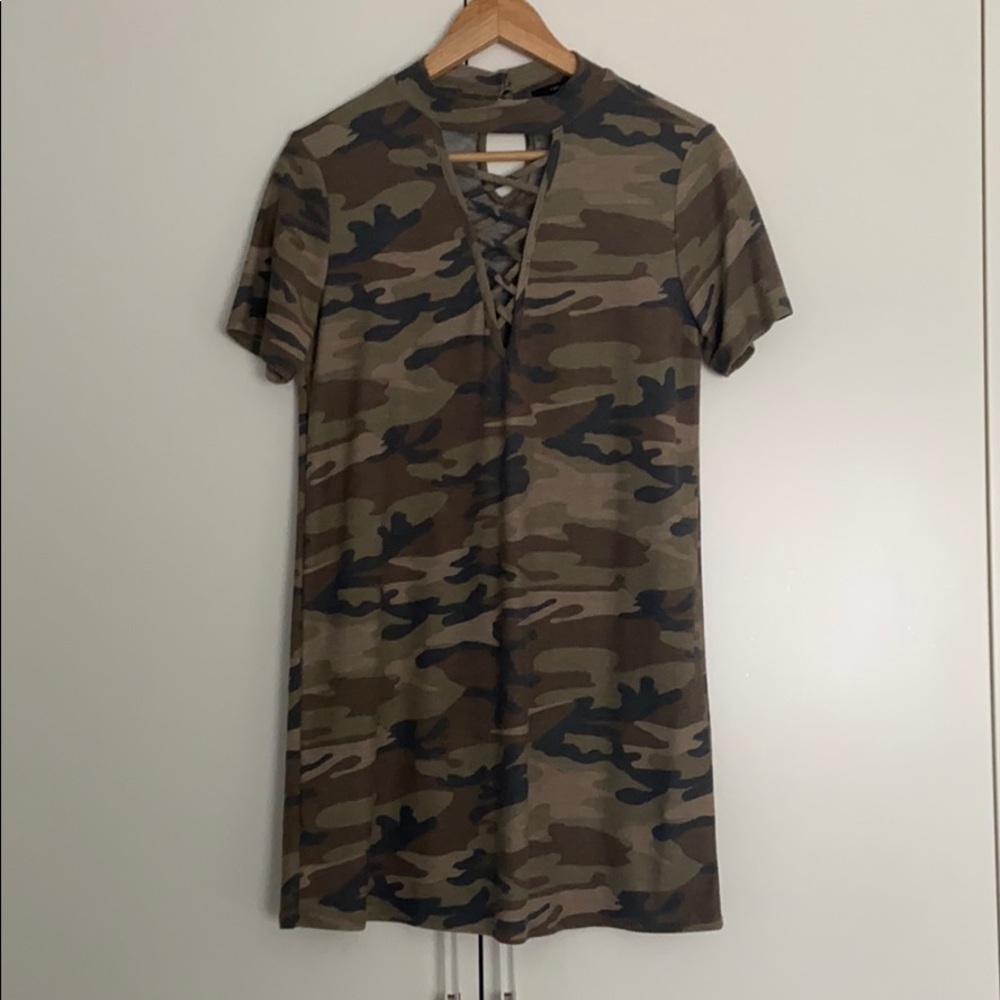 Forever 21 Camo Lace Up Bandage Mini Dress